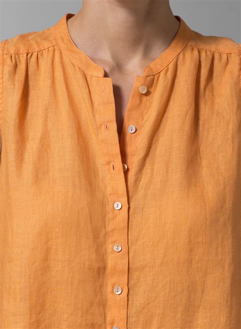 Linen Mandarin Collar A Line Sleeveless Shirt Plus Size