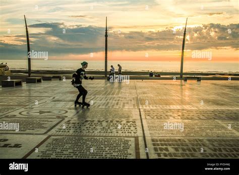 Teenage Roller Skaters On Famous Comedy Carpet At Blackpool Lancashire