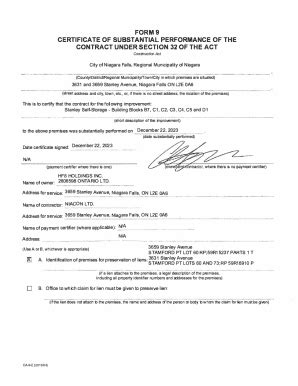 Fillable Online FORM9 CERTIFICATE OF SUBSTANTIAL PERFORMANCE OF THE