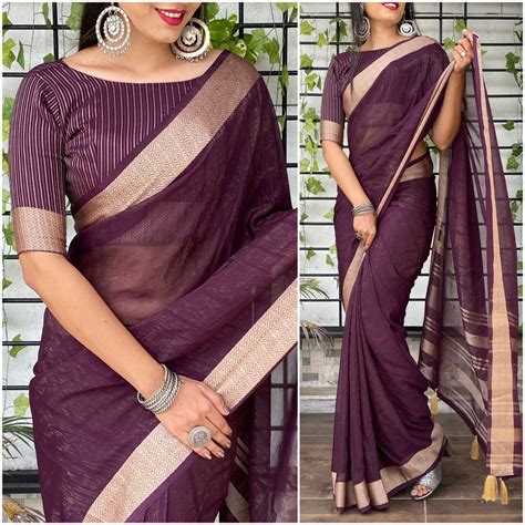 Plain Chiffon Sarees With Zari Border