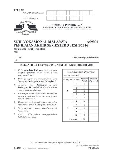 Sijil Vokasional Malaysia A Penilaian Akhir Semester Sesi