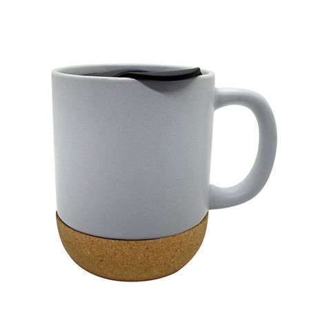 Mug Mug Ceramica Ovalado Con Tapa Y Base De Corcho Color Blanco