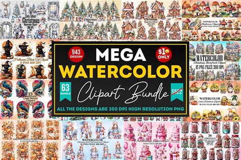 Mega Watercolor Clipart Bundle Bundle · Creative Fabrica