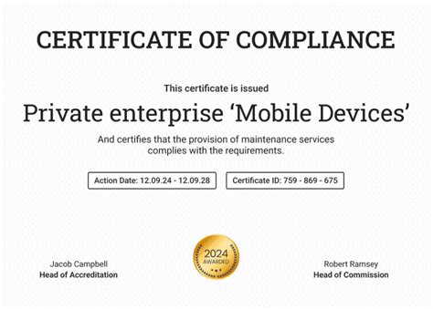 Sample of Certificate of Compliance Template | Templateral