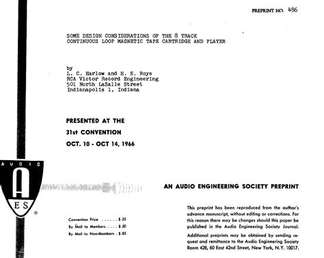 Aes E Library Some Design Considerations Of The 8 Track Continuous