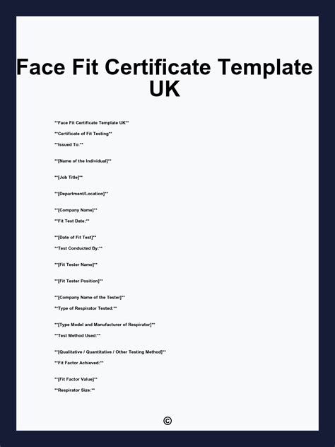 Face Fit Certificate Template UK