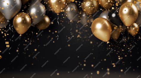 Premium Photo | Golden balloons on a black background holiday party