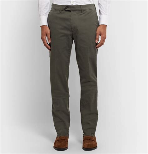 Canali Beige Slim Fit Stretch Cotton Twill Chinos Green Canali