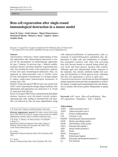 (PDF) Beta cell regeneration after single-round immunological ...