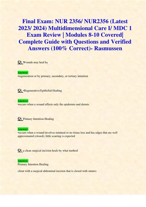 Final Exam NUR 2356 NUR2356 Latest 2023 2024 Multidimensional Care