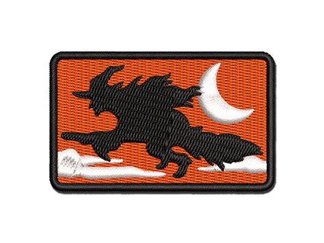 Witch Flying On A Broomstick Halloween Multi Color Embroidered Iron On Or Hook And Loop Patch