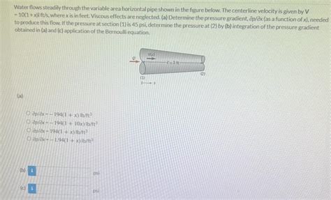 Solved Water Flows Steadily Through The Variable Area Chegg