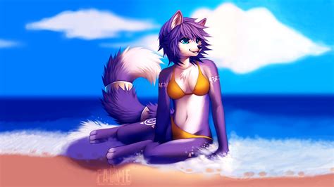 Wallpaper Anime Beach Bikini Furry Anthro Krystal Computer