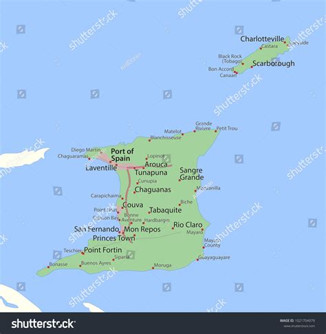 Map Trinidad Tobago Shows Country Borders Stock Vector Royalty Free 1021704979