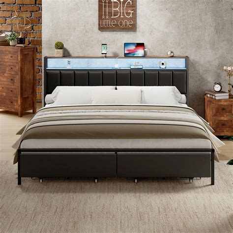 Base De Cama Queen Con Cajones De Almacenamiento Cabecera De