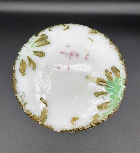 Victorian Hand Painted Milk Glass Vanity Powder Jar Etsy