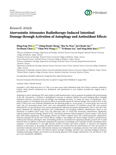 Pdf Atorvastatin Attenuates Radiotherapy Induced Intestinal Damage