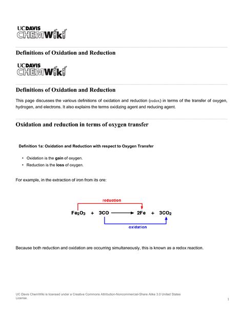 SOLUTION Definitions Of Oxidation And Reduction Studypool