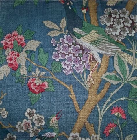 LEE JOFA KRAVET Tree Of Life Floral Birds Linen Fabric 10 Yards Indigo