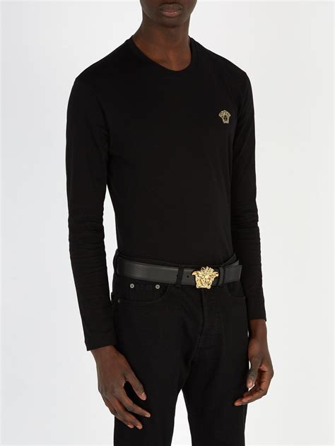 Versace Palazzo Medusa Leather Belt In Gold Black Black For Men Lyst