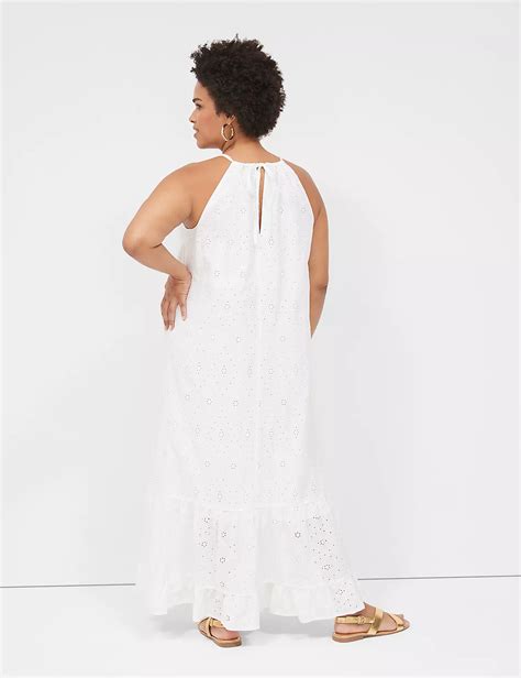 Halter Tie Neck Tiered Eyelet Maxi Dress Lanebryant