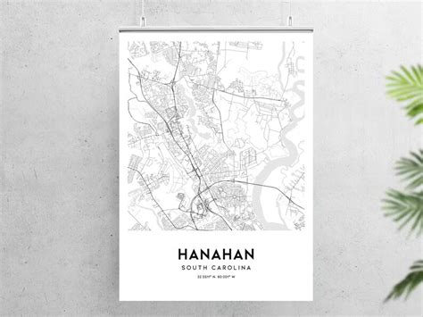 Hanahan Map Print Hanahan Map Poster Wall Art Sc City Map | Etsy