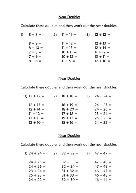 Doubles And Near Doubles Worksheet