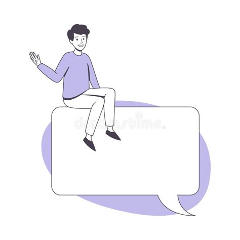 Communication Speech Bubble With Man Character Sitting On Top Of It Vector Illustration Stock