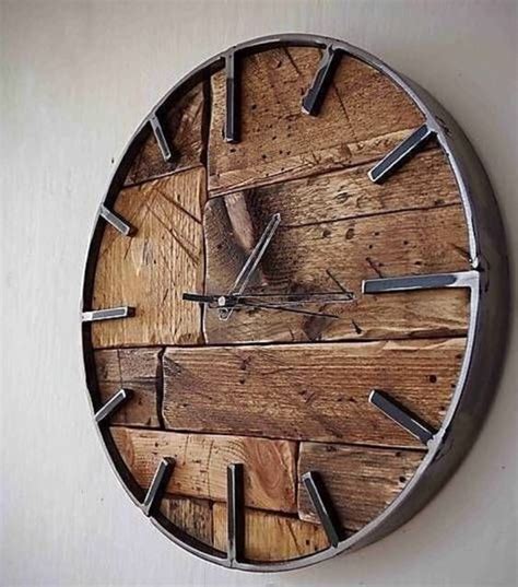 A Clock Made Out Of Wooden Planks On A Wall