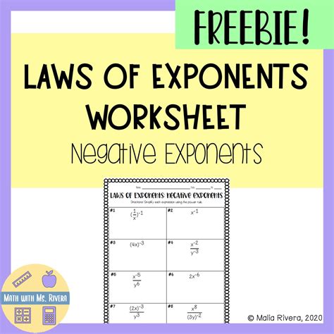 Laws of Exponents Negative Exponents Worksheet Homework Algebra 1 ... - Worksheets Library