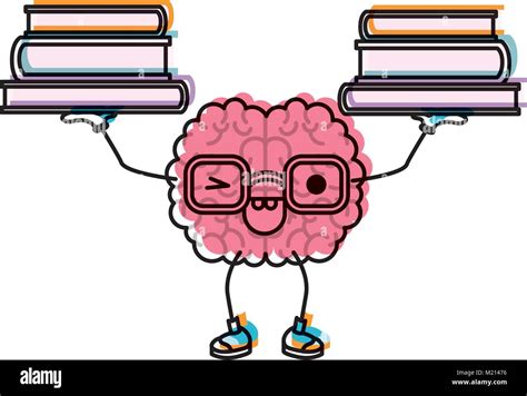 cartoon brain with glasses train the brain for knowledge with eye wink expression in watercolor ...