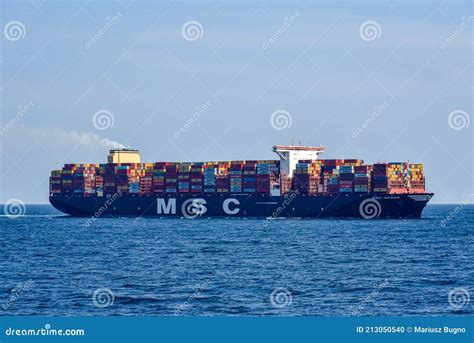 Fully Loaded Container Ship Sailing At Sea Editorial Image Image Of