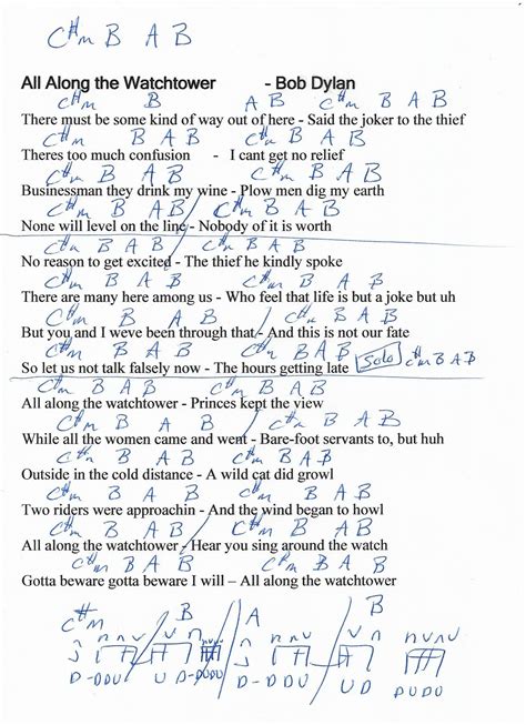 All Along the Watchtower (Bob Dylan) Guitar Chord Chart in C#m Minor ...