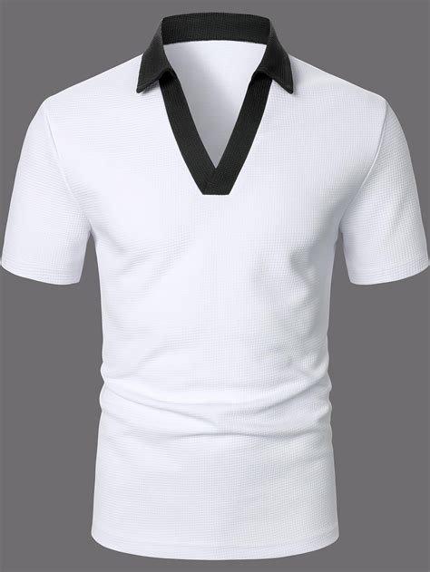 Men Contrast Collar Polo Shirt In 2024 Mens Shirt Dress Mens Casual