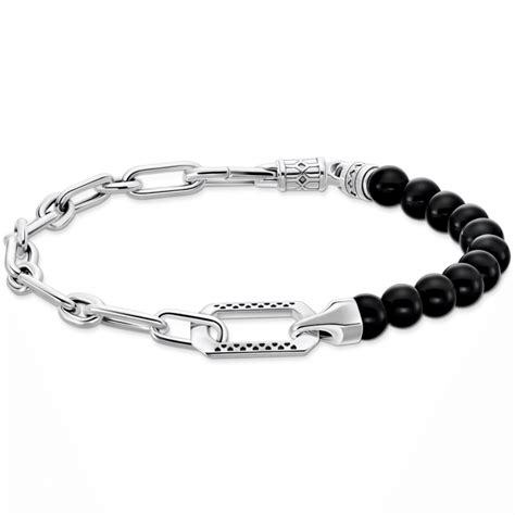 Thomas Sabo Armband Mit Schwarzen Onyx Beads Und Kettengliedern Silber