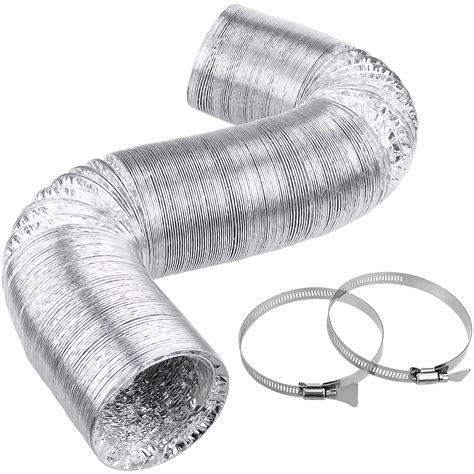 Beaquicy 4 Inch 10 Feet Dryer Vent Hose Transition Flex Aluminum With Silver 2 Clamps