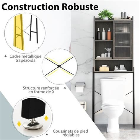 COSTWAY Meuble WC Au dessus de Toilettes avec Porte Vitrée Coulissante