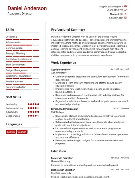 Academic Director Cv Examples And Templates For Cvdesigner Ai