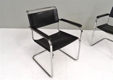 Thonet S Cantilever Chairs By Mart Stam In Black Leather And Chrome