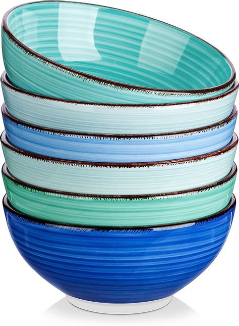 Vancasso Bonita 27 Oz Cereal Bowls Set Of 6 Blue Ceramic Bowls For Kitchen 6 Inch