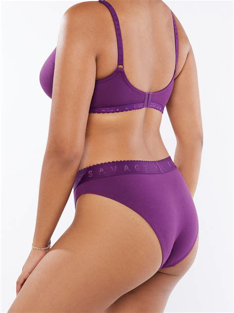 Savage X Cotton Jersey High Leg Bikini In Purple Savage X Fenty Uk