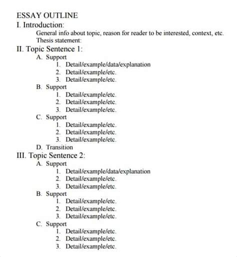 9 Essay Outline Templates Word Excel Pdf Formats