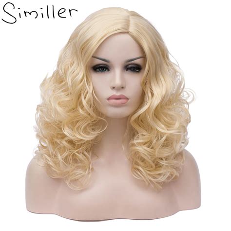 Similler Fluffy Full Wig For Women Blonde Short Curly Hair Synthetic Wig Middle Parting