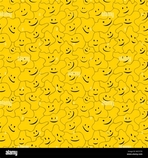 Happy Yellow Smile Face Icon Abstract Stylized Seamless Texture