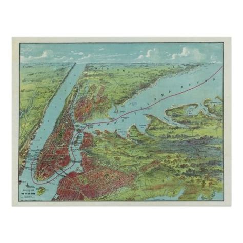 Vintage Pictorial Map Of Of New York City 1909 Poster Zazzle