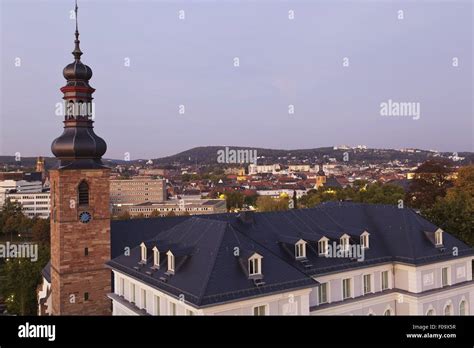 View of city with church and castle in Saarbrucken, Saarland, Germany ...