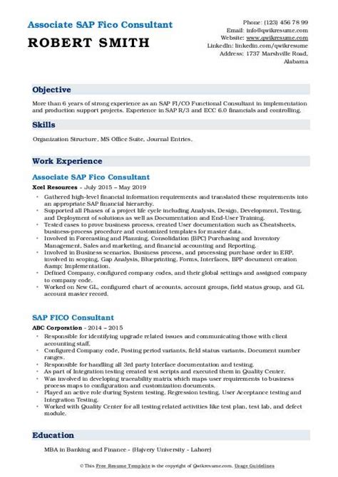 Sap Fico Consultant Resume Samples Qwikresume