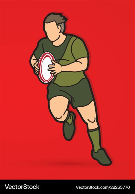 Rugby Player Action Cartoon Sport Graphic Vector Image