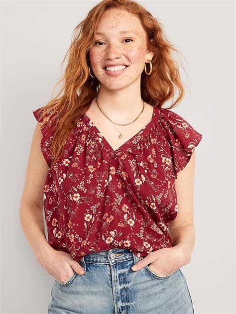 Flutter Sleeve Floral Print Swing Blouse For Women Old Navy