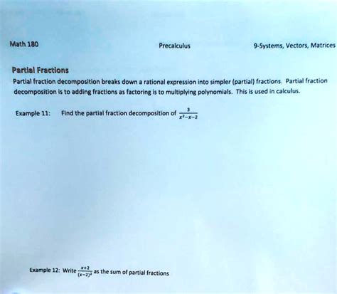 SOLVED Math 180 Precalculus 9 Systems Vectors Matrices Partial